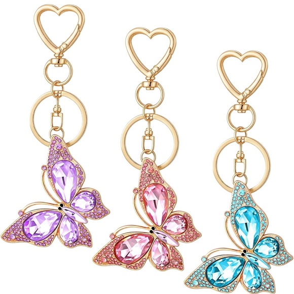 NEW Butterfly Keychain/bag charm with Heart Clasp - Picture 1 of 4